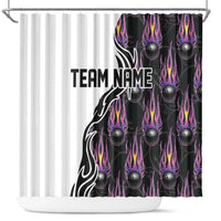 Custom Bowling Team Graphic Shower Curtain with Flaming Ball Design in Black White and Purple Flame Pattern - Wonder Print Shop