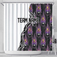 Custom Bowling Team Graphic Shower Curtain with Flaming Ball Design in Black White and Purple Flame Pattern - Wonder Print Shop