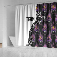 Custom Bowling Team Graphic Shower Curtain with Flaming Ball Design in Black White and Purple Flame Pattern - Wonder Print Shop