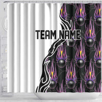Custom Bowling Team Graphic Shower Curtain with Flaming Ball Design in Black White and Purple Flame Pattern - Wonder Print Shop