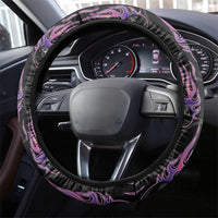 Bowling Team Graphic Steering Wheel Cover with Flaming Ball Design in Black White and Purple Flame Pattern - Wonder Print Shop