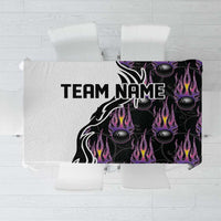 Custom Bowling Team Graphic Tablecloth with Flaming Ball Design in Black White and Purple Flame Pattern - Wonder Print Shop