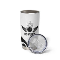 Custom Bowling Team Graphic Tumbler Cup with Flaming Ball Design in Black White and Purple Flame Pattern - Wonder Print Shop