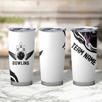 Custom Bowling Team Graphic Tumbler Cup with Flaming Ball Design in Black White and Purple Flame Pattern - Wonder Print Shop
