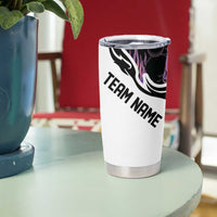 Custom Bowling Team Graphic Tumbler Cup with Flaming Ball Design in Black White and Purple Flame Pattern - Wonder Print Shop