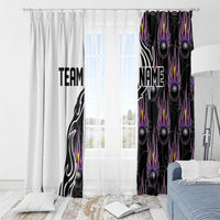 Custom Bowling Team Graphic Window Curtain with Flaming Ball Design in Black White and Purple Flame Pattern - Wonder Print Shop