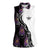 Custom Bowling Team Graphic Women Sleeveless Polo Shirt with Flaming Ball Design in Black White and Purple Flame Pattern - Wonder Print Shop