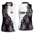 Custom Bowling Team Graphic Women Sleeveless Polo Shirt with Flaming Ball Design in Black White and Purple Flame Pattern - Wonder Print Shop