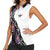 Custom Bowling Team Graphic Women Sleeveless Polo Shirt with Flaming Ball Design in Black White and Purple Flame Pattern - Wonder Print Shop
