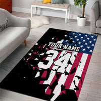 Personalized Dirt Bike Racing Area Rug Shattered American Flag and Race Checkered Patch Graphic in Red White and Blue - Wonder Print Shop