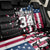 Personalized Dirt Bike Racing Back Car Seat Cover Shattered American Flag and Race Checkered Patch Graphic in Red White and Blue - Wonder Print Shop