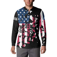 Personalized Dirt Bike Racing Button Sweatshirt Shattered American Flag and Race Checkered Patch Graphic in Red White and Blue - Wonder Print Shop