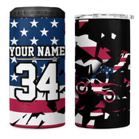 Personalized Dirt Bike Racing 4 in 1 Can Cooler Tumbler Shattered American Flag and Race Checkered Patch Graphic in Red White and Blue - Wonder Print Shop