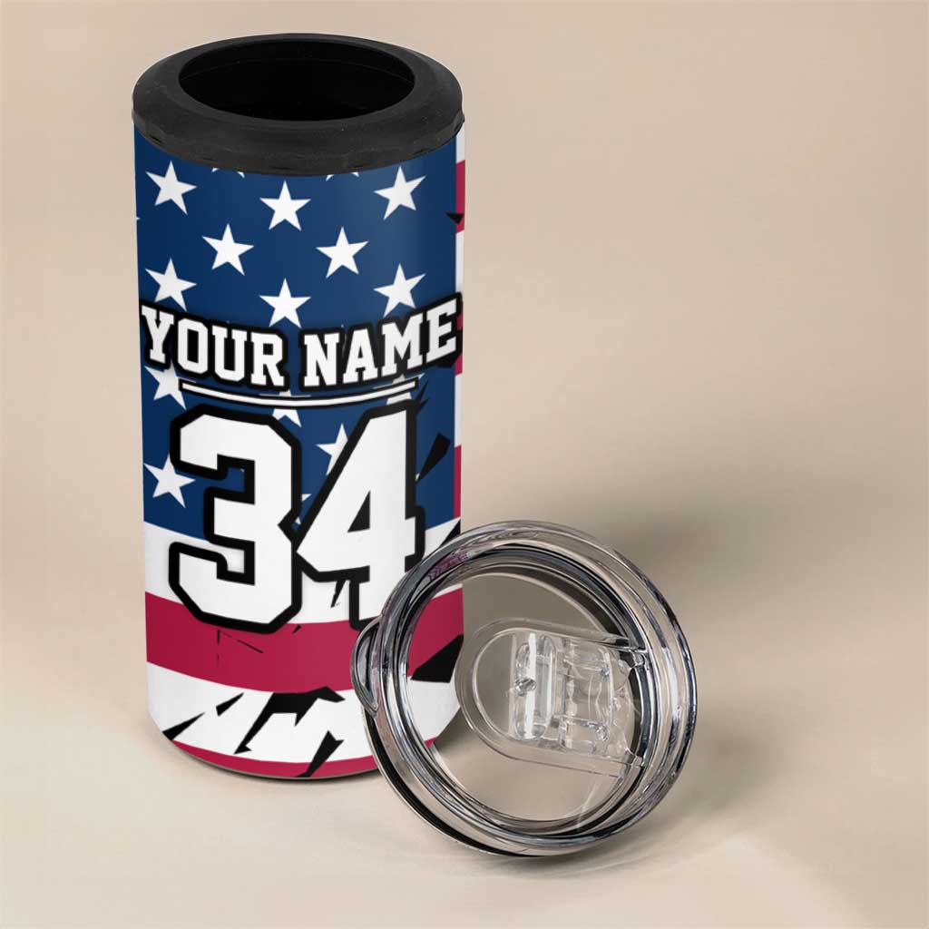 Personalized Dirt Bike Racing 4 in 1 Can Cooler Tumbler Shattered American Flag and Race Checkered Patch Graphic in Red White and Blue - Wonder Print Shop