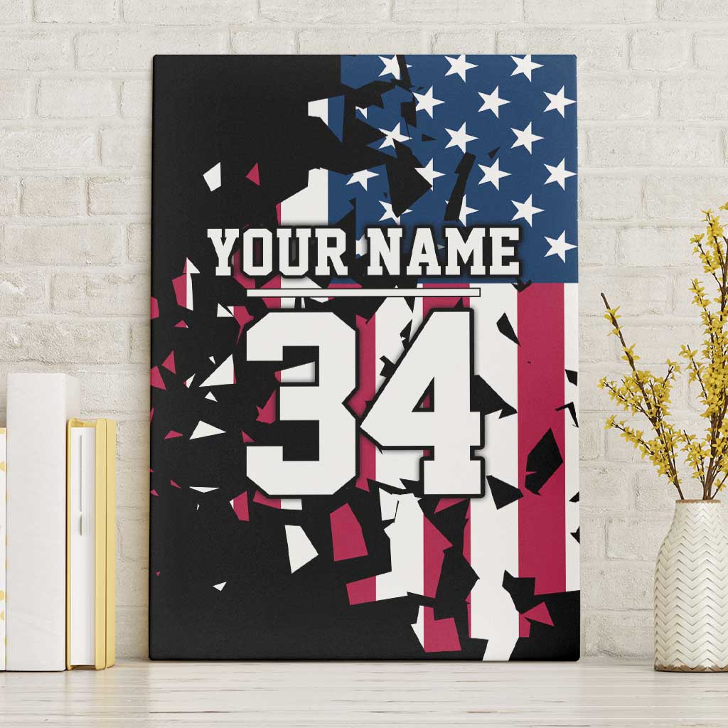 Personalized Dirt Bike Racing Canvas Wall Art Shattered American Flag and Race Checkered Patch Graphic in Red White and Blue - Wonder Print Shop