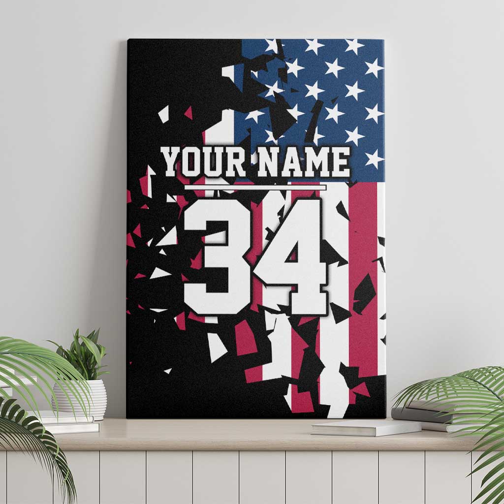 Personalized Dirt Bike Racing Canvas Wall Art Shattered American Flag and Race Checkered Patch Graphic in Red White and Blue - Wonder Print Shop