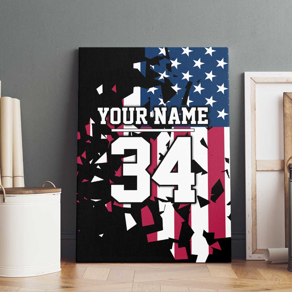 Personalized Dirt Bike Racing Canvas Wall Art Shattered American Flag and Race Checkered Patch Graphic in Red White and Blue - Wonder Print Shop