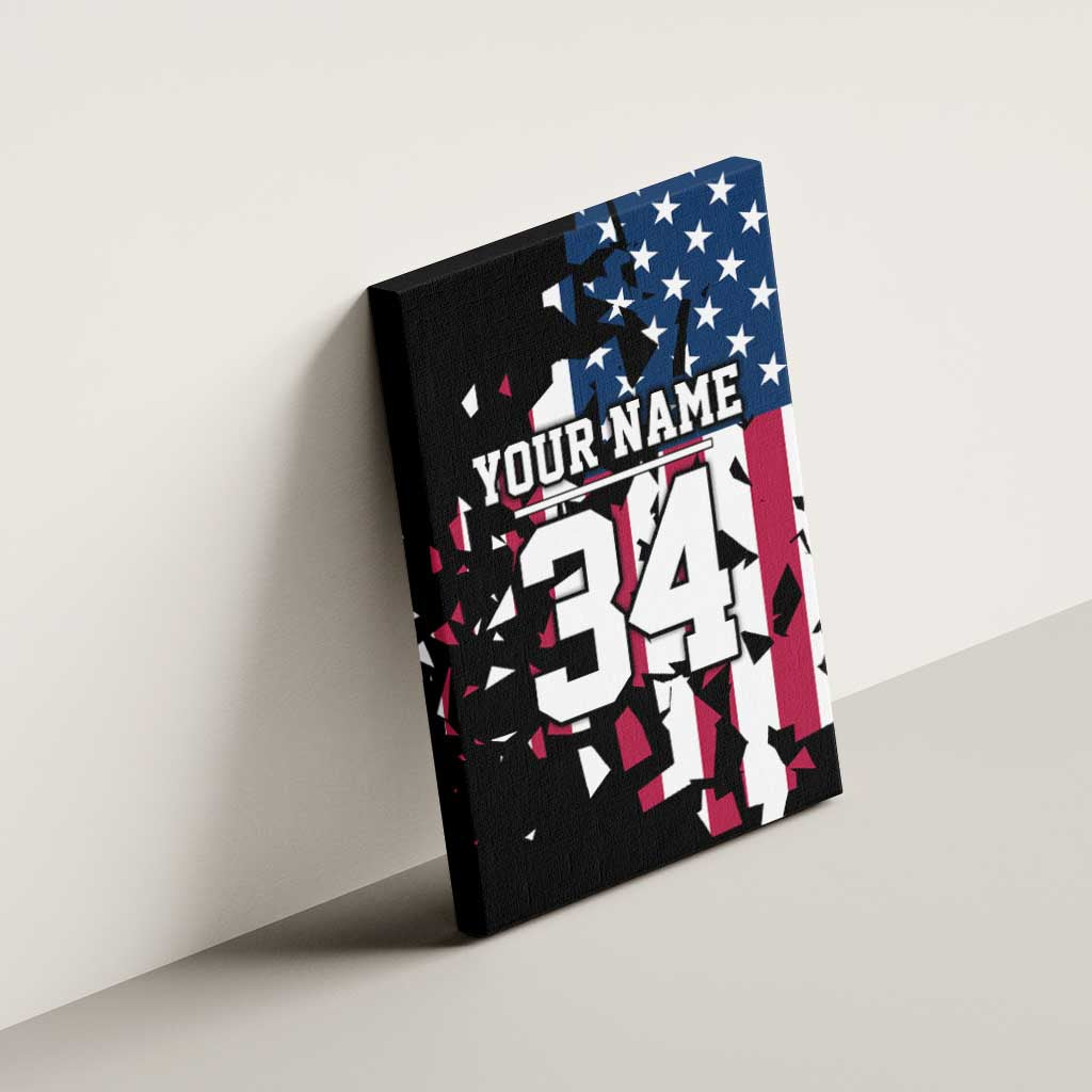 Personalized Dirt Bike Racing Canvas Wall Art Shattered American Flag and Race Checkered Patch Graphic in Red White and Blue - Wonder Print Shop