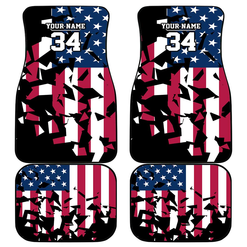 Personalized Dirt Bike Racing Car Mats Shattered American Flag and Race Checkered Patch Graphic in Red White and Blue - Wonder Print Shop