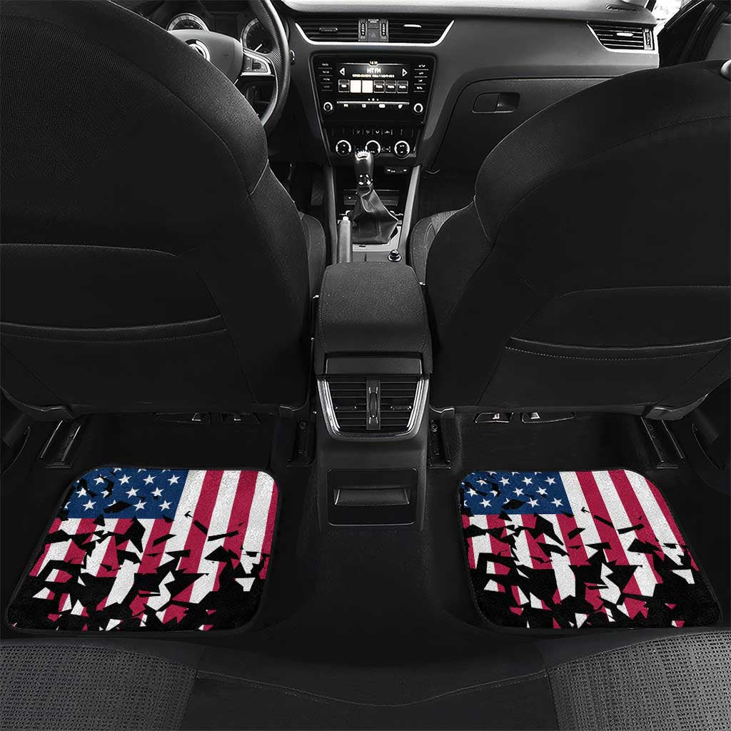 Personalized Dirt Bike Racing Car Mats Shattered American Flag and Race Checkered Patch Graphic in Red White and Blue - Wonder Print Shop