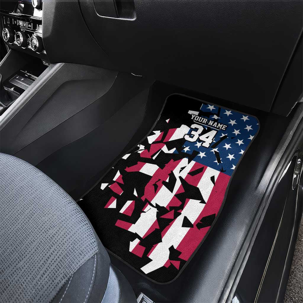 Personalized Dirt Bike Racing Car Mats Shattered American Flag and Race Checkered Patch Graphic in Red White and Blue - Wonder Print Shop