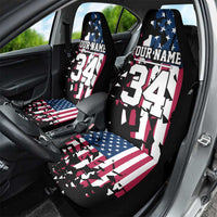 Personalized Dirt Bike Racing Car Seat Cover Shattered American Flag and Race Checkered Patch Graphic in Red White and Blue - Wonder Print Shop
