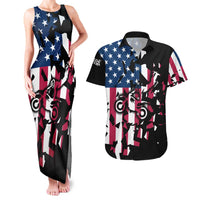Personalized Dirt Bike Racing Couples Matching Tank Maxi Dress and Hawaiian Shirt Shattered American Flag and Race Checkered Patch Graphic in Red White and Blue - Wonder Print Shop