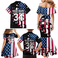 Personalized Dirt Bike Racing Family Matching Mermaid Dress and Hawaiian Shirt Shattered American Flag and Race Checkered Patch Graphic in Red White and Blue - Wonder Print Shop