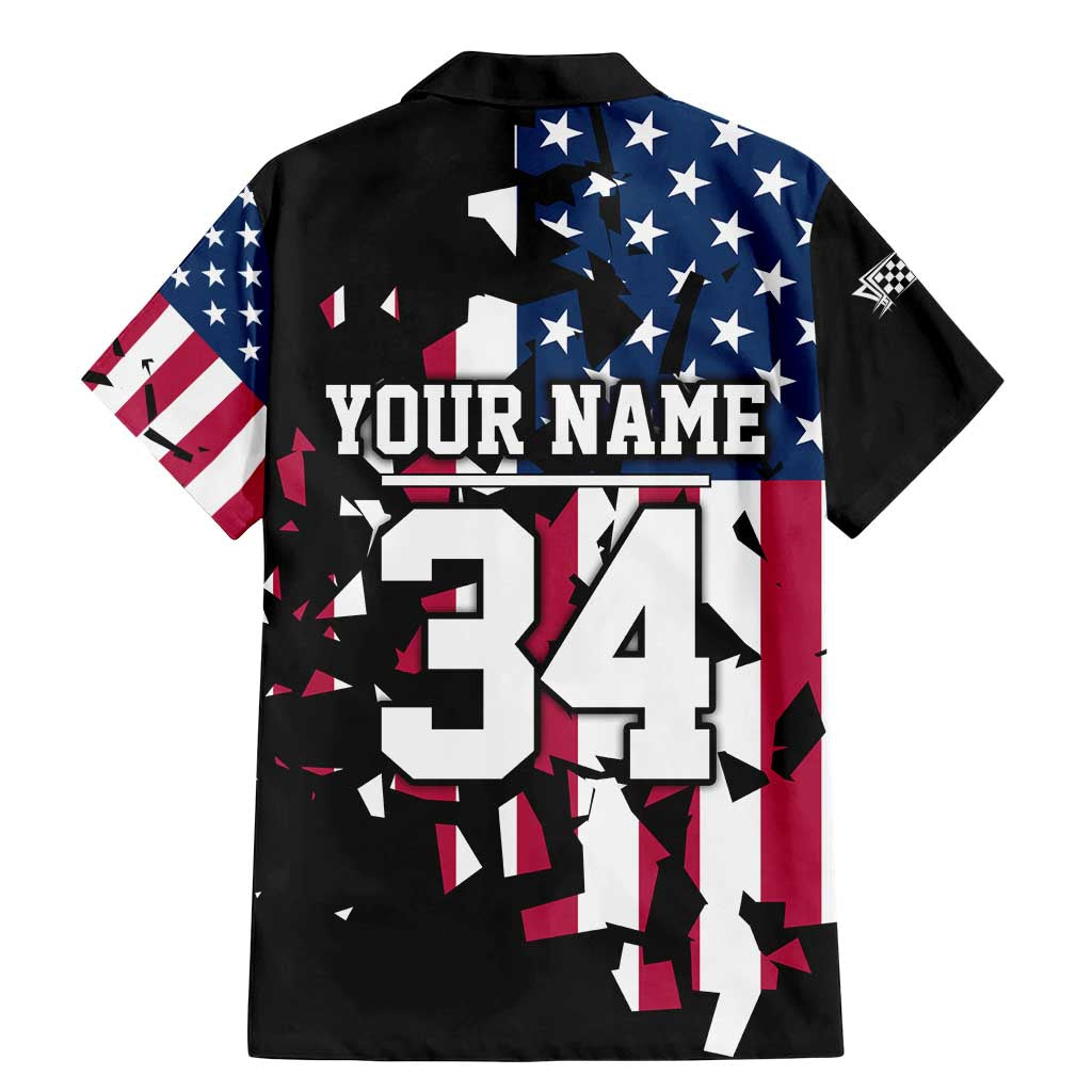 Personalized Dirt Bike Racing Family Matching Mermaid Dress and Hawaiian Shirt Shattered American Flag and Race Checkered Patch Graphic in Red White and Blue - Wonder Print Shop