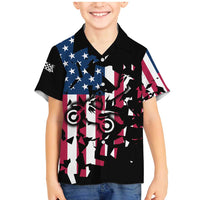 Personalized Dirt Bike Racing Family Matching Mermaid Dress and Hawaiian Shirt Shattered American Flag and Race Checkered Patch Graphic in Red White and Blue - Wonder Print Shop