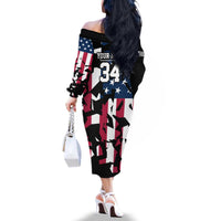 Personalized Dirt Bike Racing Family Matching Off The Shoulder Long Sleeve Dress and Hawaiian Shirt Shattered American Flag and Race Checkered Patch Graphic in Red White and Blue - Wonder Print Shop