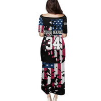 Personalized Dirt Bike Racing Family Matching Puletasi and Hawaiian Shirt Shattered American Flag and Race Checkered Patch Graphic in Red White and Blue - Wonder Print Shop