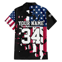 Personalized Dirt Bike Racing Family Matching Short Sleeve Bodycon Dress and Hawaiian Shirt Shattered American Flag and Race Checkered Patch Graphic in Red White and Blue - Wonder Print Shop