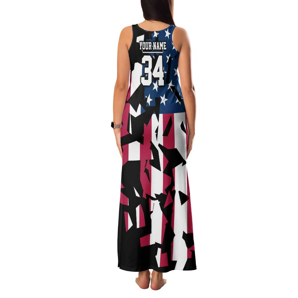 Personalized Dirt Bike Racing Family Matching Tank Maxi Dress and Hawaiian Shirt Shattered American Flag and Race Checkered Patch Graphic in Red White and Blue - Wonder Print Shop