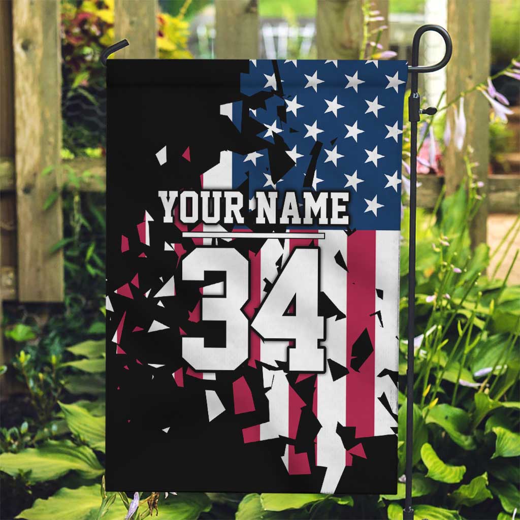 Personalized Dirt Bike Racing Garden Flag Shattered American Flag and Race Checkered Patch Graphic in Red White and Blue - Wonder Print Shop
