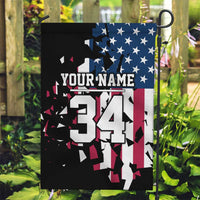 Personalized Dirt Bike Racing Garden Flag Shattered American Flag and Race Checkered Patch Graphic in Red White and Blue - Wonder Print Shop