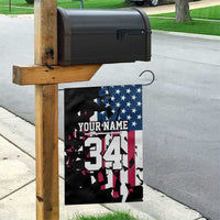 Personalized Dirt Bike Racing Garden Flag Shattered American Flag and Race Checkered Patch Graphic in Red White and Blue - Wonder Print Shop
