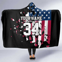 Personalized Dirt Bike Racing Hooded Blanket Shattered American Flag and Race Checkered Patch Graphic in Red White and Blue - Wonder Print Shop