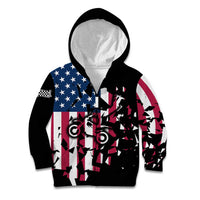 Personalized Dirt Bike Racing Kid Hoodie Shattered American Flag and Race Checkered Patch Graphic in Red White and Blue - Wonder Print Shop