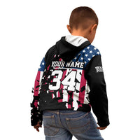 Personalized Dirt Bike Racing Kid Hoodie Shattered American Flag and Race Checkered Patch Graphic in Red White and Blue - Wonder Print Shop