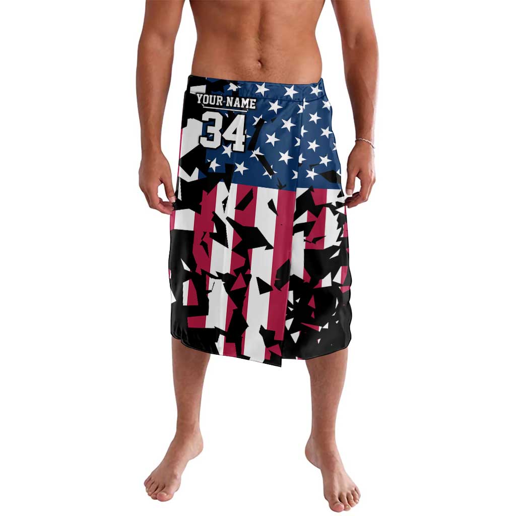 Personalized Dirt Bike Racing Lavalava Shattered American Flag and Race Checkered Patch Graphic in Red White and Blue - Wonder Print Shop