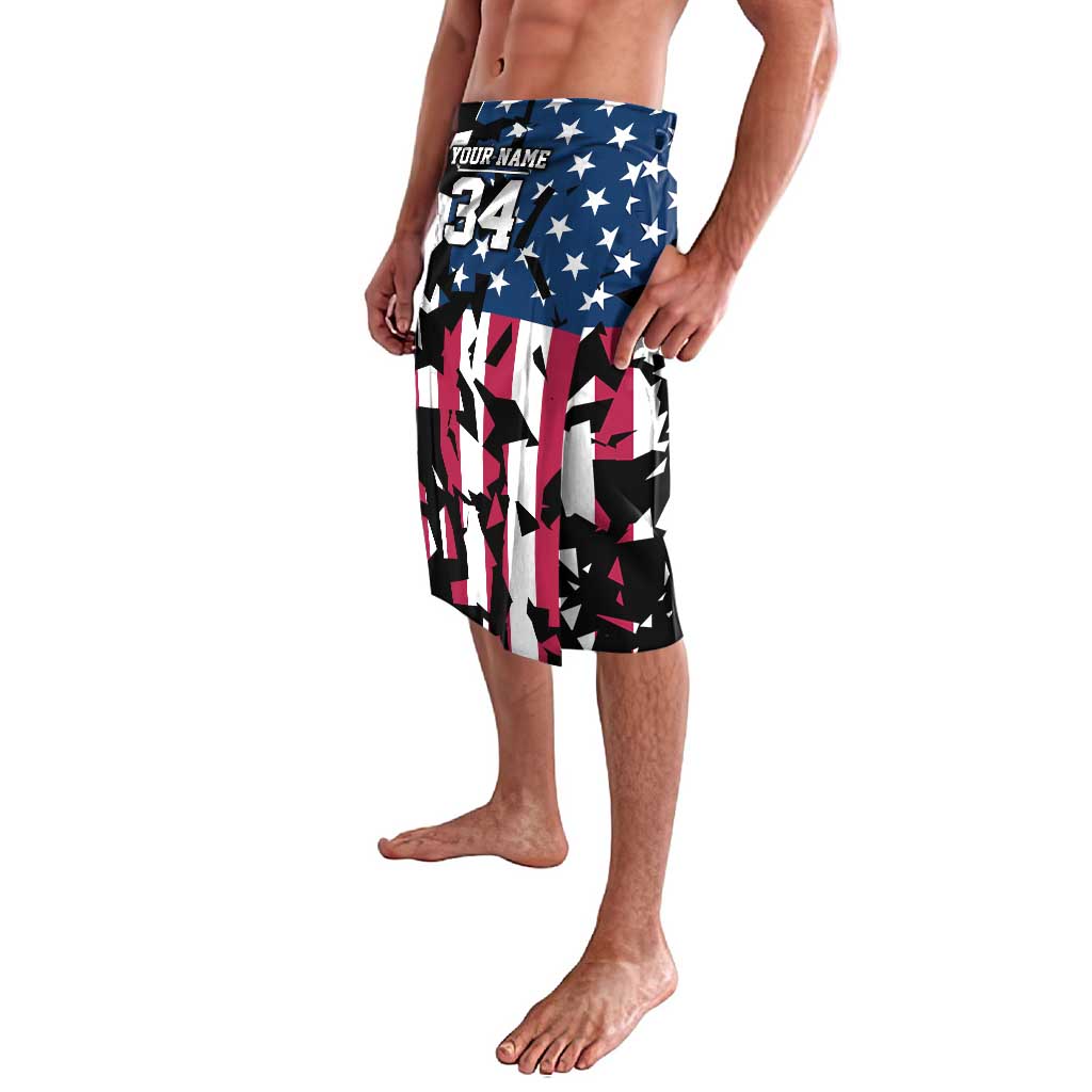 Personalized Dirt Bike Racing Lavalava Shattered American Flag and Race Checkered Patch Graphic in Red White and Blue - Wonder Print Shop