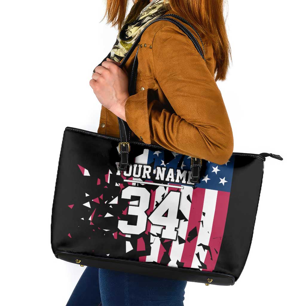 Personalized Dirt Bike Racing Leather Tote Bag Shattered American Flag and Race Checkered Patch Graphic in Red White and Blue - Wonder Print Shop