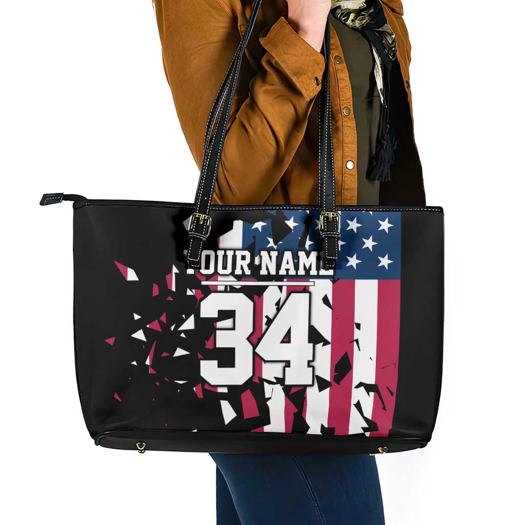 Personalized Dirt Bike Racing Leather Tote Bag Shattered American Flag and Race Checkered Patch Graphic in Red White and Blue - Wonder Print Shop