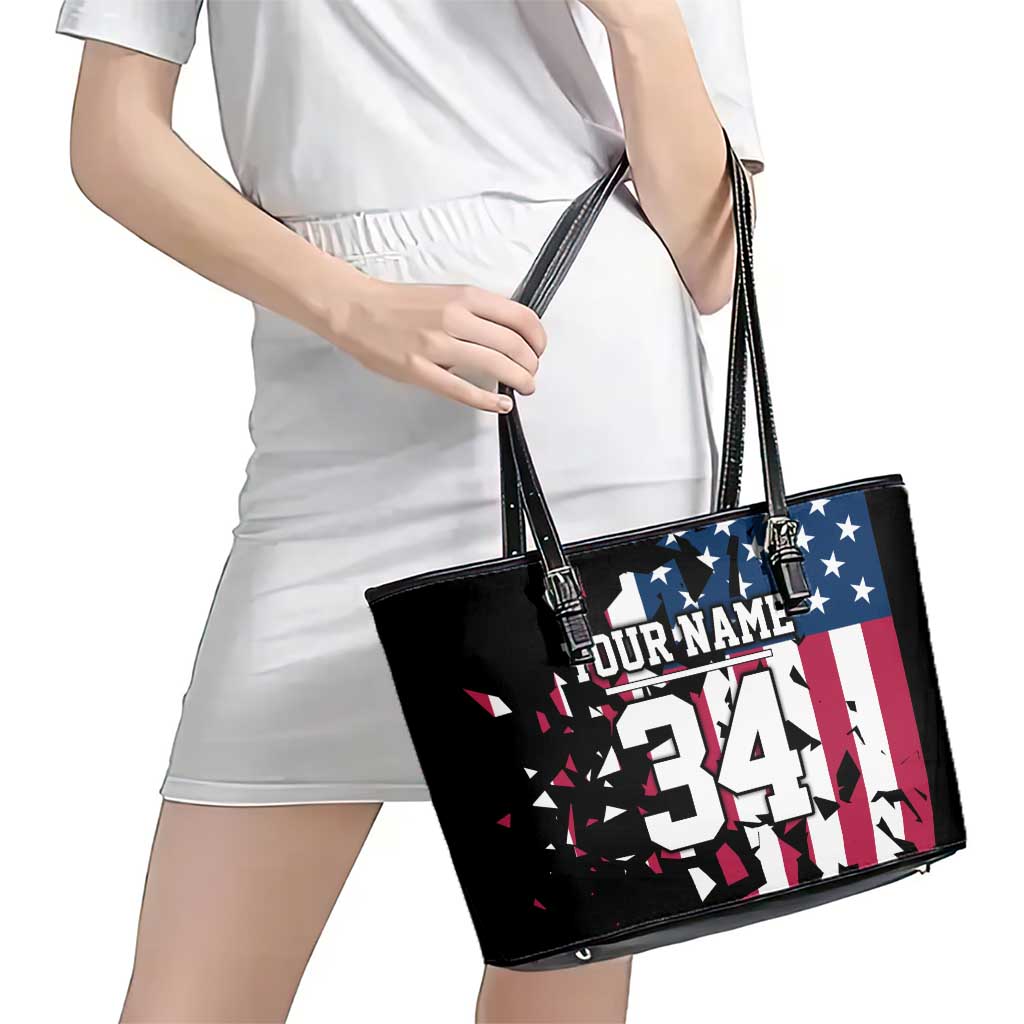 Personalized Dirt Bike Racing Leather Tote Bag Shattered American Flag and Race Checkered Patch Graphic in Red White and Blue - Wonder Print Shop