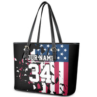 Personalized Dirt Bike Racing Leather Tote Bag Shattered American Flag and Race Checkered Patch Graphic in Red White and Blue - Wonder Print Shop