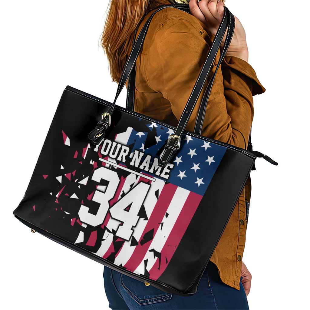 Personalized Dirt Bike Racing Leather Tote Bag Shattered American Flag and Race Checkered Patch Graphic in Red White and Blue - Wonder Print Shop