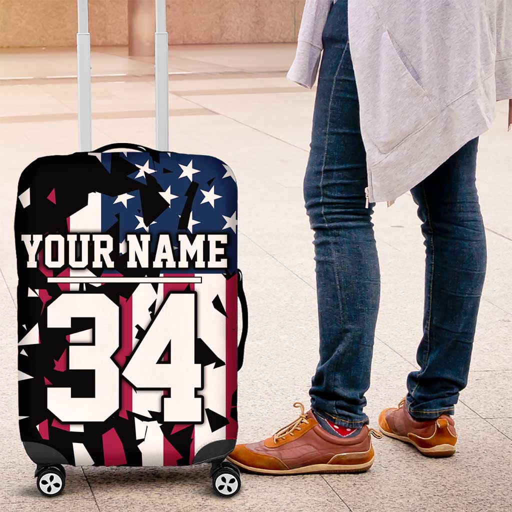 Personalized Dirt Bike Racing Luggage Cover Shattered American Flag and Race Checkered Patch Graphic in Red White and Blue - Wonder Print Shop