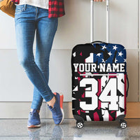 Personalized Dirt Bike Racing Luggage Cover Shattered American Flag and Race Checkered Patch Graphic in Red White and Blue - Wonder Print Shop