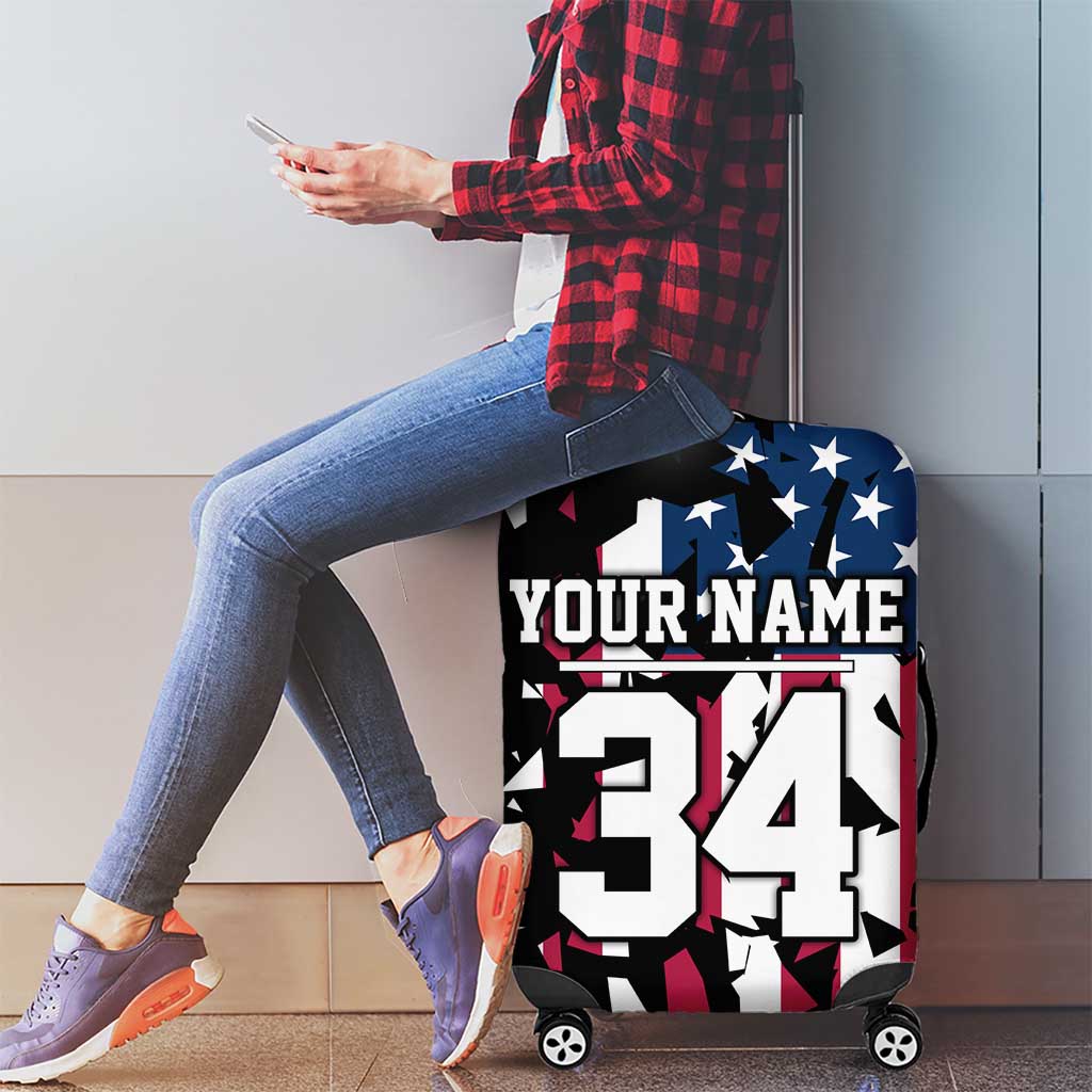 Personalized Dirt Bike Racing Luggage Cover Shattered American Flag and Race Checkered Patch Graphic in Red White and Blue - Wonder Print Shop